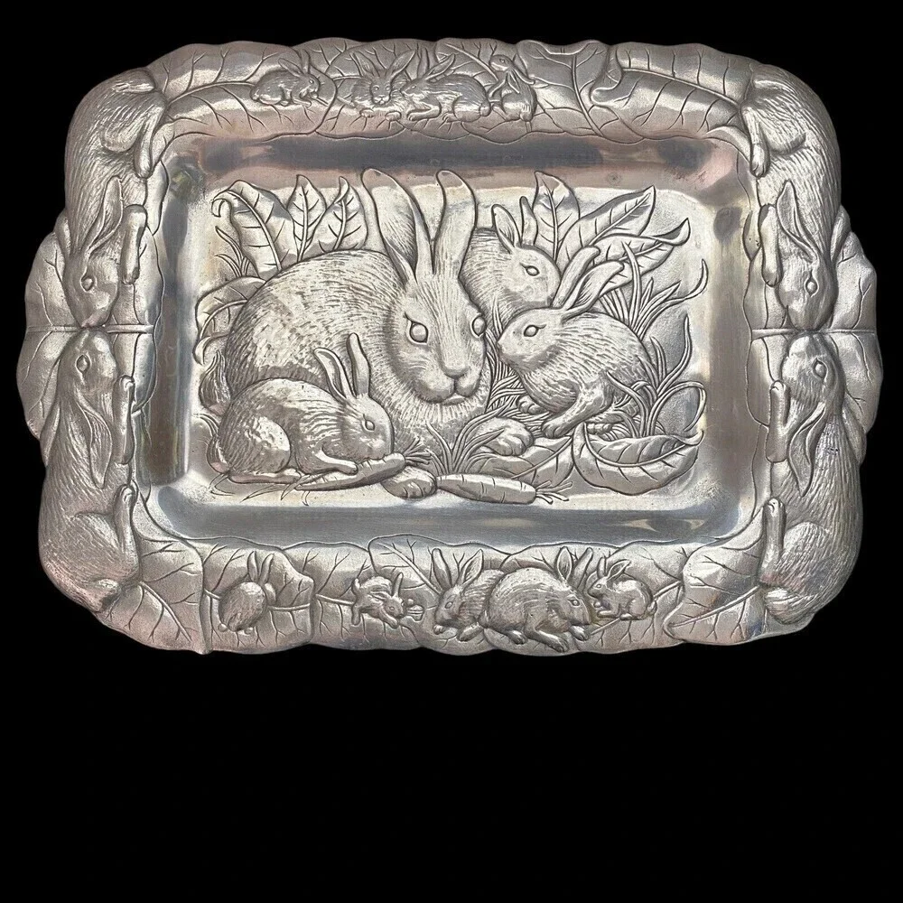 Vintage Arthur Court 1986 Bunny Aluminum Large Serving Tray 18-1/2